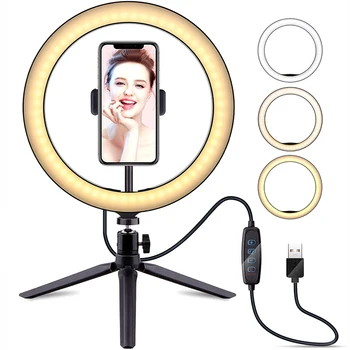 Pritemdomi LED Šviesos Žiedas Selfie Lempa Su Mini Trikojis Stovas Telefono Įrašą Turėtojas 