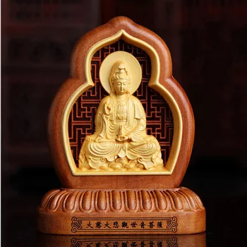 Medžio drožyba Tuščiaviduriai Guanyin - Maitrėjos Budos dekoratyvinis ornamentas Data Medienos - Boxwood Namų, automobilių saugus blogio dvasia papuošalai