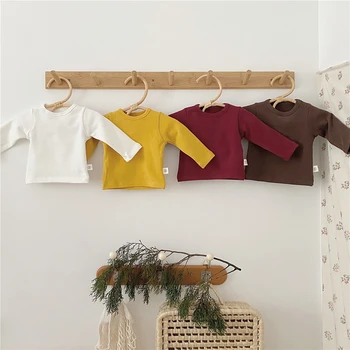 Pavasario kūdikiu medvilnės apvalios kaklo marškinėliai vyrų ir moterų kūdikių paprasta, elastinga vidinė apačioje marškinėliai pavasarį ir rudenį viršų